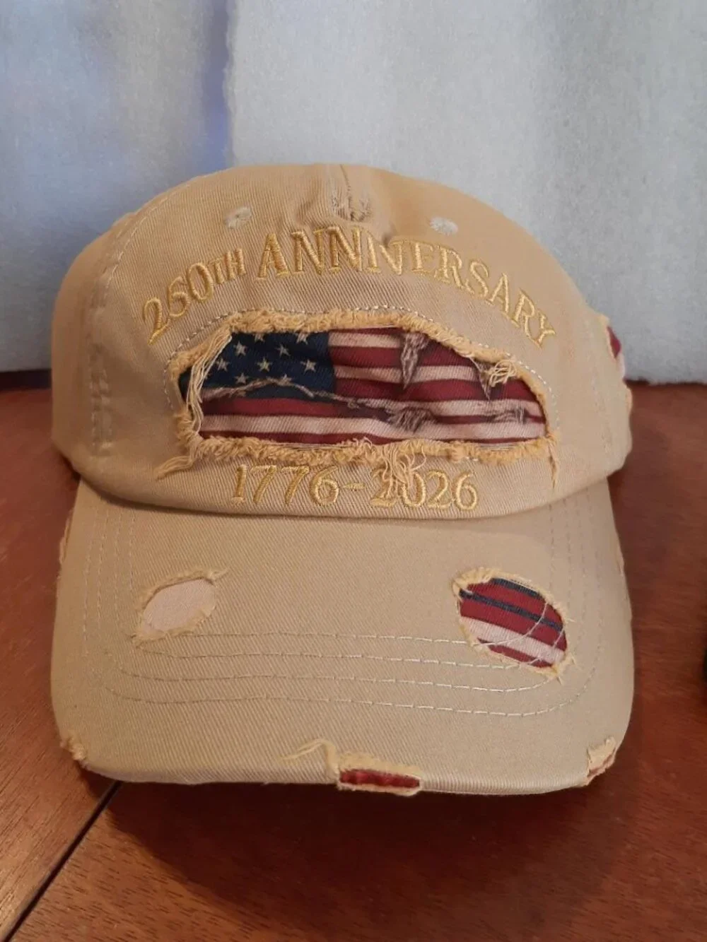NEW BAG ! USA 250 Anniversary 1776 - 2026 American Flag Deim Baseball Hat Khaki